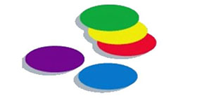 Five coloured circles