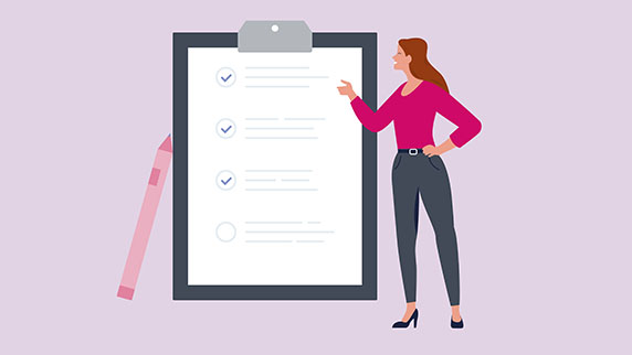 Woman with a giant clipboard