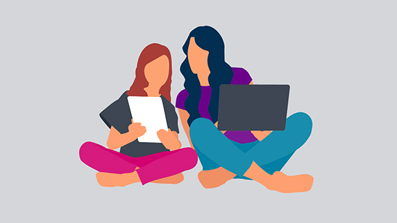 Child and parent on laptops