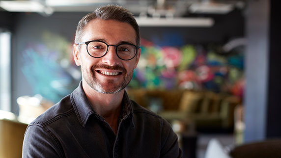 Teacher in an empty classroom